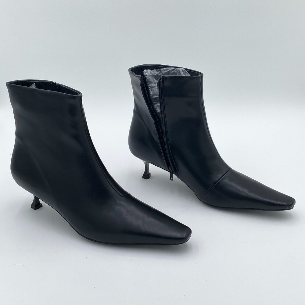 Women Ankle Boots Kitten Heel Short Booties squar Toe Side Zipper Shoes Fall Win
